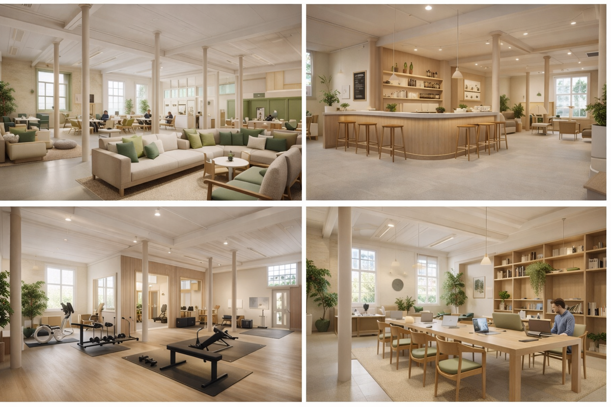 Lounge, café, gym, and co-working concepts